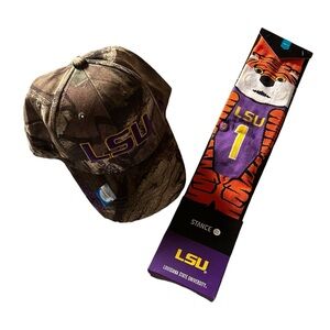 Stance LSU Tiger Socks & Camouflage LSU Hat NWT